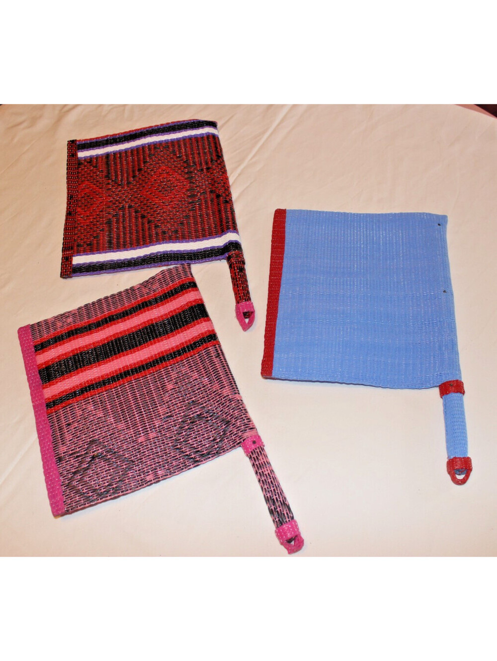 Lot of 3 - Handcrafted Ghana African Woven Hand Fans Wall Decor Vintage 18.5"